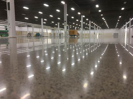Exposed aggregate polished concrete in a big-box retail store