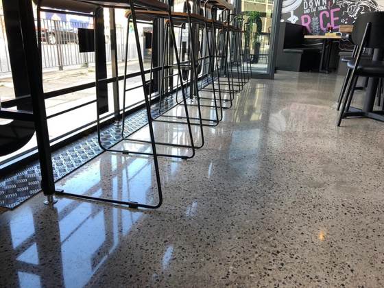 Polished concrete floor in a restaurant