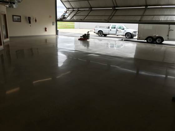 Sealed concrete floor in an airport hangar in Waukesha, Wisconsin