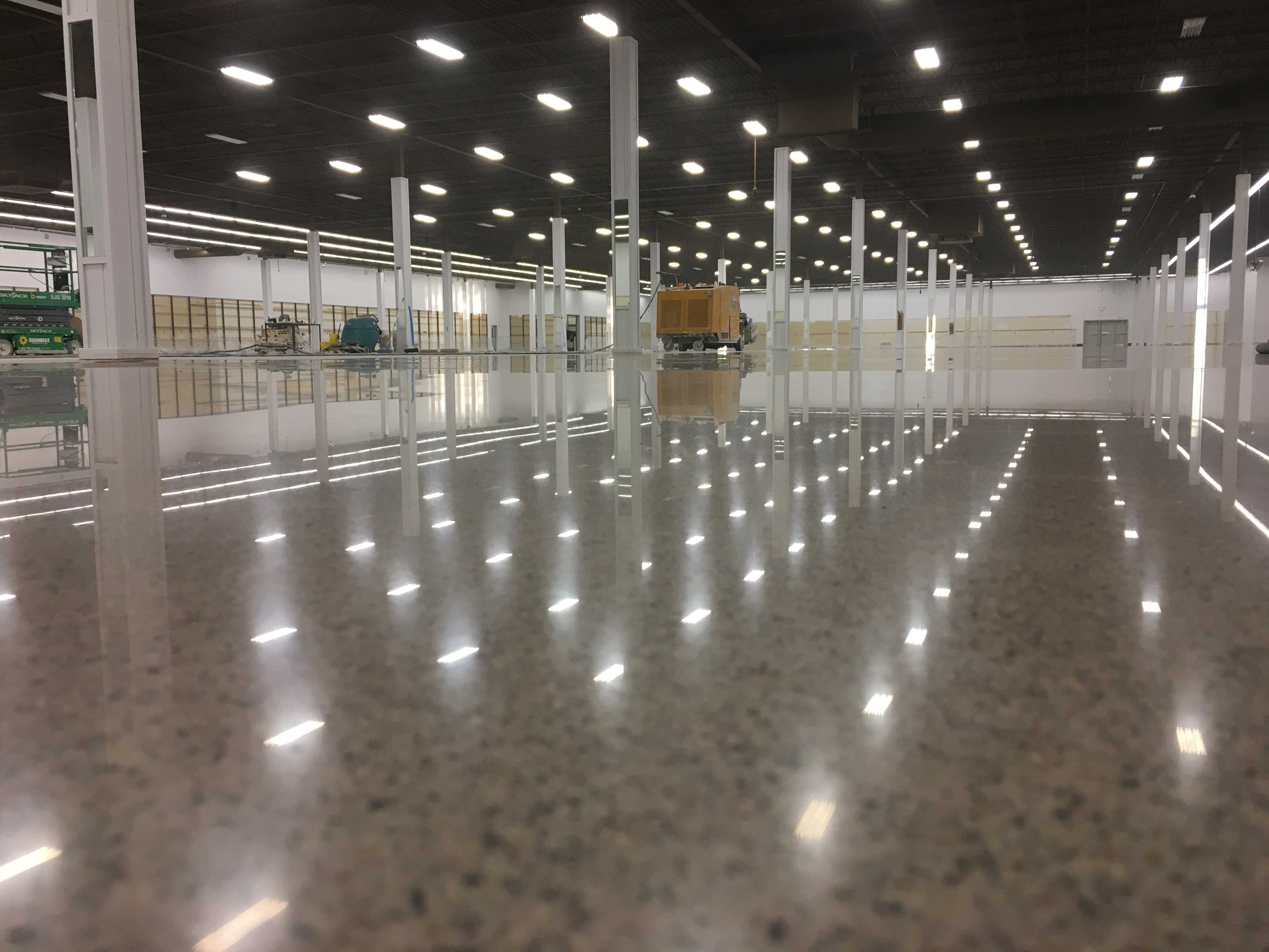 Exposed aggregate polished concrete in a big-box retail store