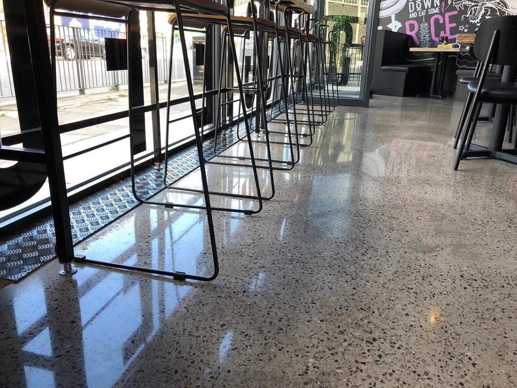 Polished concrete floor in a restaurant