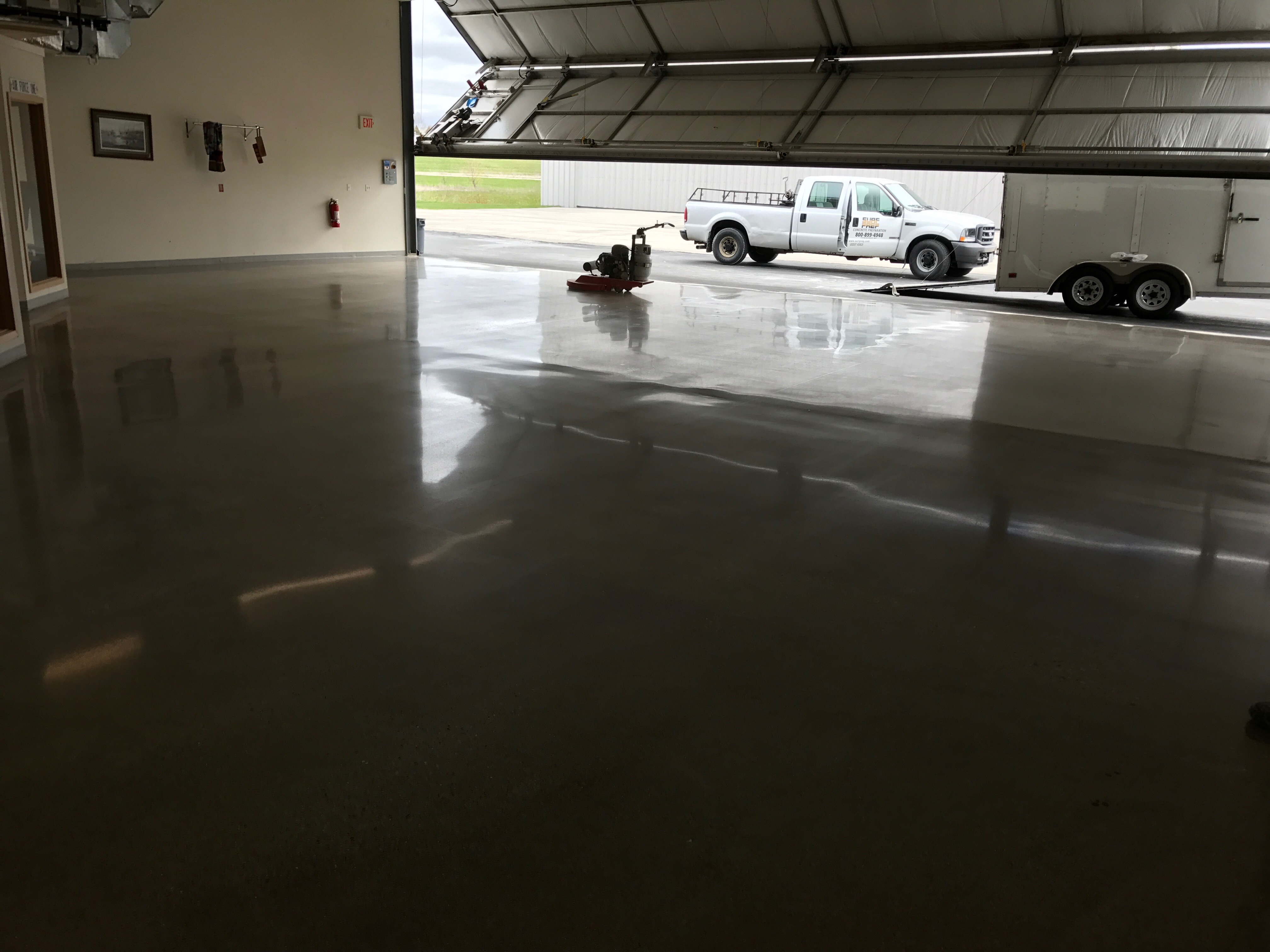 Sealed concrete floor in an airport hangar in Waukesha, Wisconsin